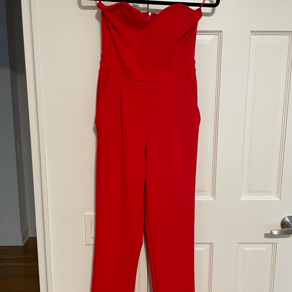 Red Ankle Length Express strapless jumpsuit